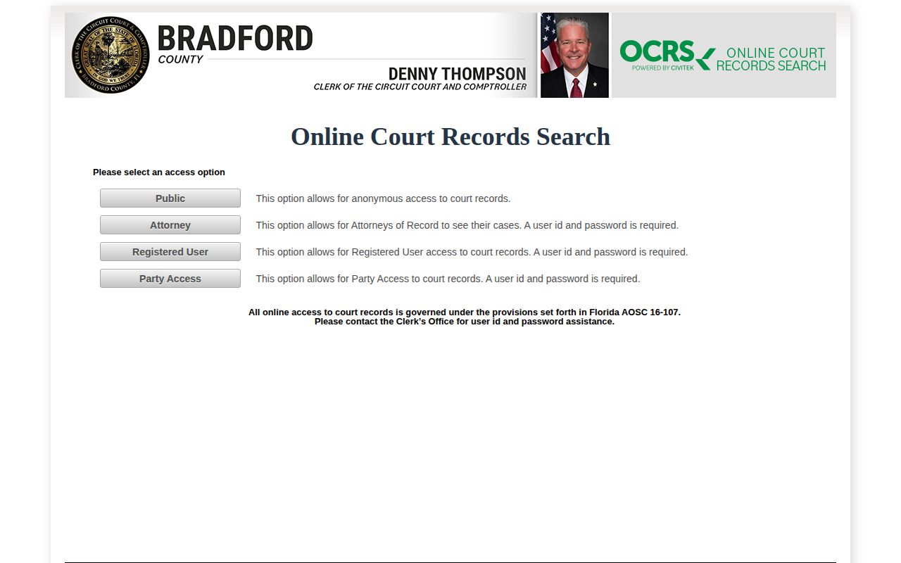 Bradford County online court record public access tiers