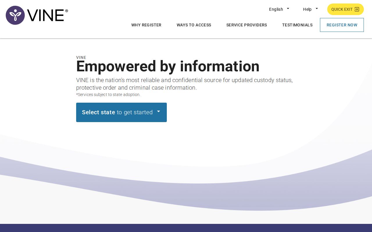 VINELink state selection screen for a Florida custody search